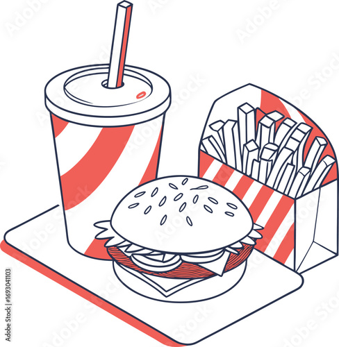 Classic burger fries and soda combo meal delicious food illustration