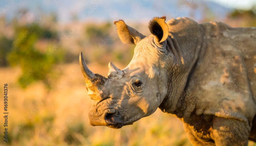 Fototapeta premium Close-up of a rhino in grassland