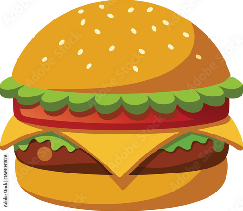 Classic beef burger with melted cheese delicious food illustration