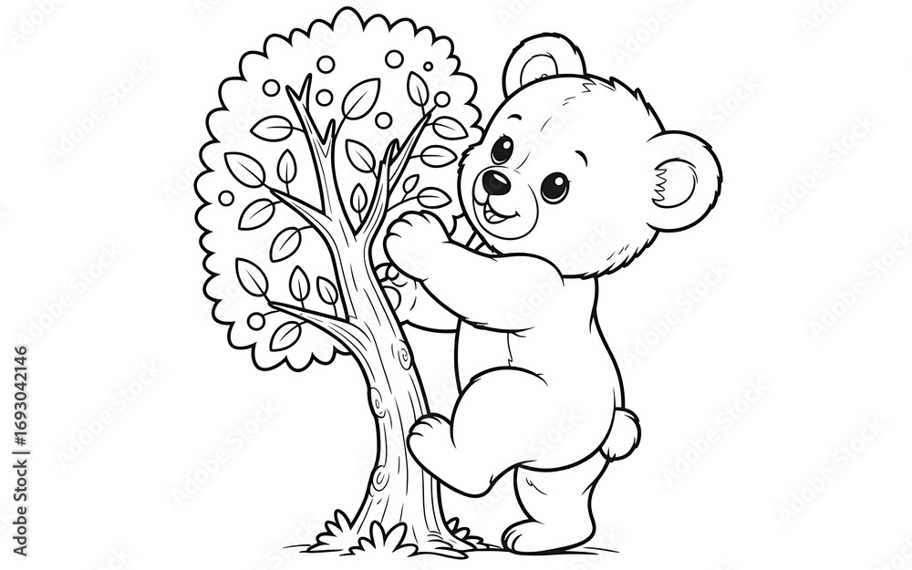 Fototapeta premium Teddy bear climbing a tree