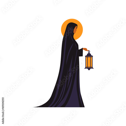 Mysterious figure holding lantern in the dark, evokes intrigue and a sense of wonder, perfect for artistic projects