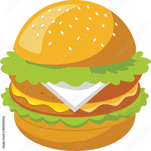 Crispy fish burger with tartar sauce and lemon slice vector illustration