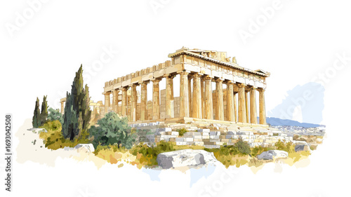 Acropolis of Athens. Acropolis of Athens watercolor vector illustration