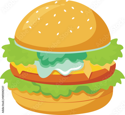 Crispy fish burger with tartar sauce and lemon slice vector illustration