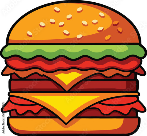 Delicious double patty cheeseburger with crispy bacon food illustration