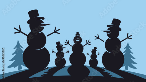 Charming family of snowmen celebrates winter fun with joy and playful spirit