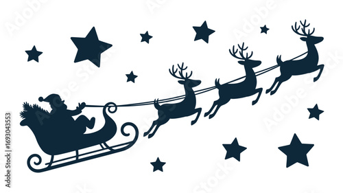 Magical Santa sleigh with reindeer and stars, spreading holiday cheer and Christmas wonder