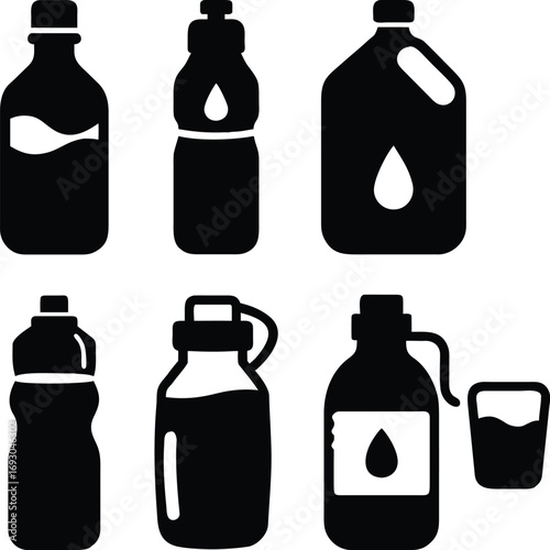 Beverage Bottle and Jug Silhouette Vector Icons