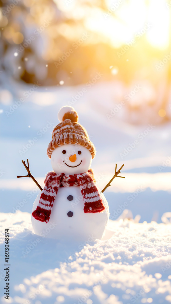 Fototapeta premium Schneemann in Winterlandschaft 