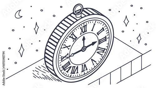 Classic pocket watch with Roman numerals and ribbed side featuring a top ring.