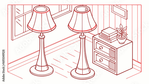 Two Elegant Floor Lamps with Classic Shades and Detailed Bases.