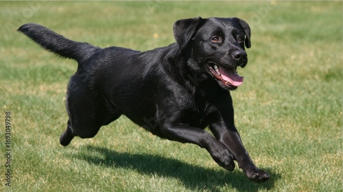 Energetic Black Labrador Retriever in Full Sprint - Joyful Action Outdoor Scene
