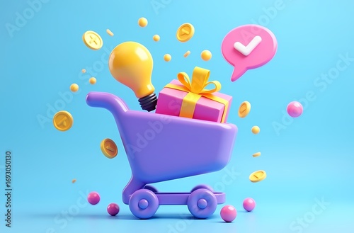 shopping cart with colorful balloons