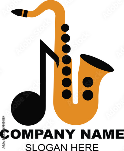 Modern Saxophone and Musical Note Logo Design for Entertainment Companies