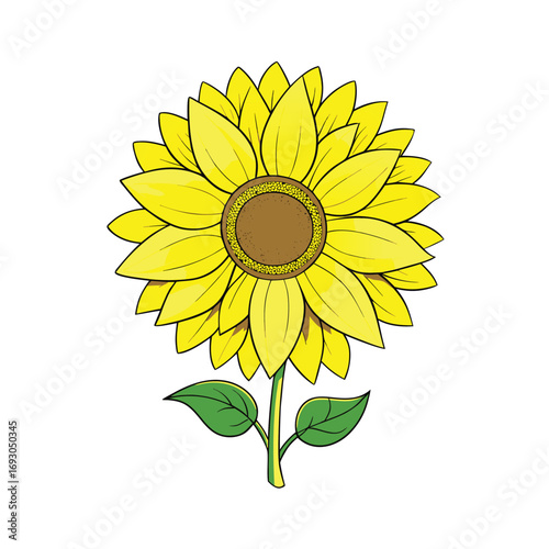 Vibrant detailed yellow sunflower illustration with intricate petals on a white background