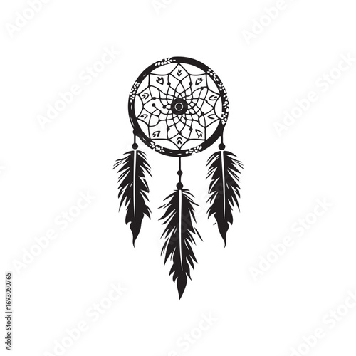 Dream catcher silhouette, Dreamcatcher Drawing vector clean black silhouette design white background, Dream Catcher Icon