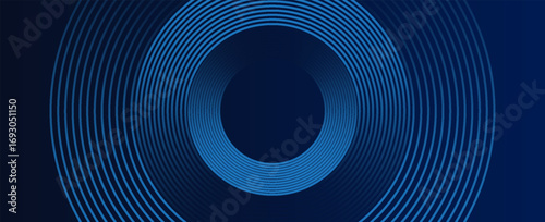 Blue abstract background with glowing circles. Swirl circular lines pattern. Geometric spiral. Twirl element. Modern graphic design. Futuristic technology concept. Vector illustration