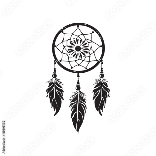 Dream catcher silhouette, Dreamcatcher Drawing vector clean black silhouette design white background, Dream Catcher Icon