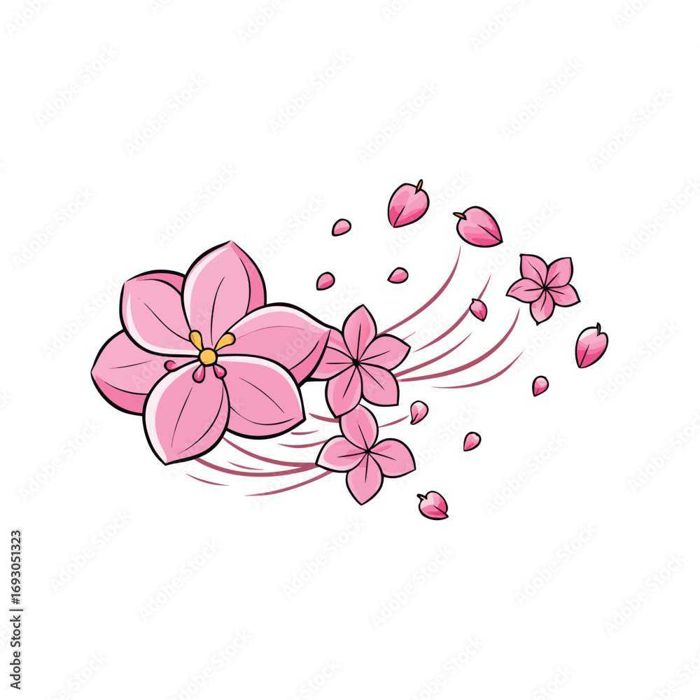 Fototapeta premium Elegant cherry blossom petals gently falling with a soft wind effect
