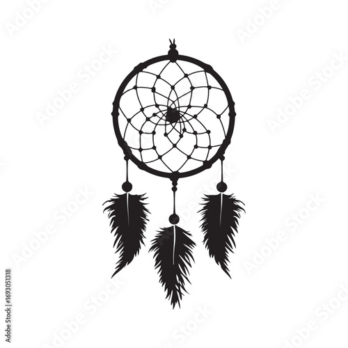 Dream catcher silhouette, Dreamcatcher Drawing vector clean black silhouette design white background, Dream Catcher Icon