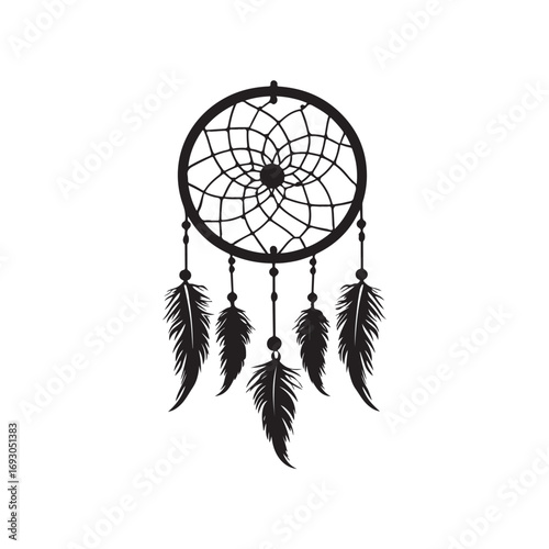 Dream catcher silhouette, Dreamcatcher Drawing vector clean black silhouette design white background, Dream Catcher Icon