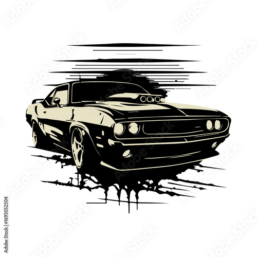 Vintage muscle car with striking graphic details evokes power and speed, perfect for automotive enthusiasts and classic car lovers everywhere