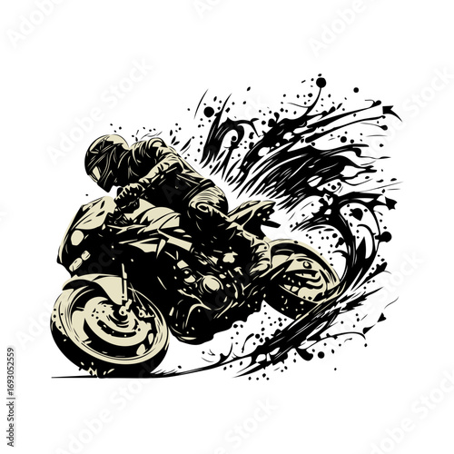 Dynamic vector illustration of a motorcycle rider in motion, conveying speed and freedom, perfect for motorcycle enthusiasts and racing themes or extreme sports