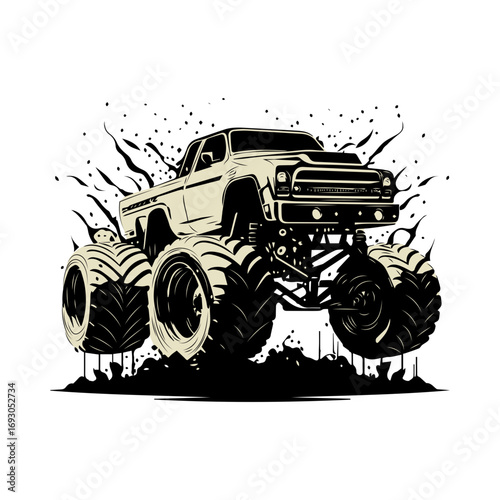 Awesome monster truck illustration ready to crush anything on its path, powerful vehicle with big wheels and bold design, ready for action and adventure