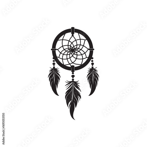 Dream catcher silhouette, Dreamcatcher Drawing vector clean black silhouette design white background, Dream Catcher Icon