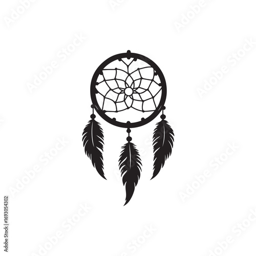 Dream catcher silhouette, Dreamcatcher Drawing vector clean black silhouette design white background, Dream Catcher Icon