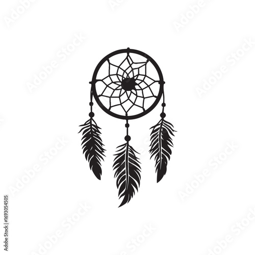 Dream catcher silhouette, Dreamcatcher Drawing vector clean black silhouette design white background, Dream Catcher Icon