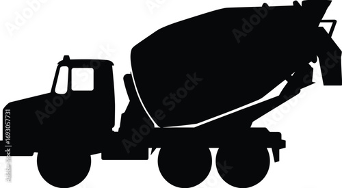 cement mixer truck, concrete mixer silhouette, construction vehicle side view, industrial cement truck, heavy duty vehicle, mixer truck art