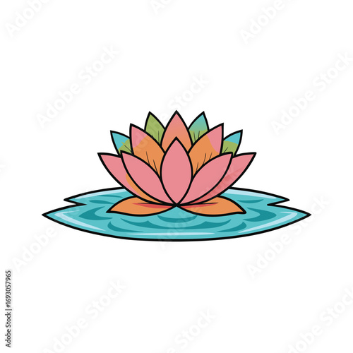 Serene decorative lotus flower floating on calm water illustration