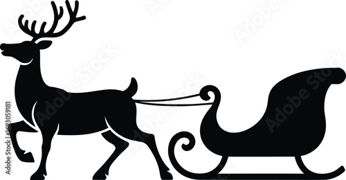 Reindeer Pulling Sleigh Silhouette Vector Illustration in Black on Transparent Background, a Classic Design for Winter Projects and Holiday-Themed Graphics