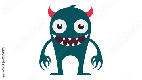 funny happy cartoon monster shape with pink horns vector illustration