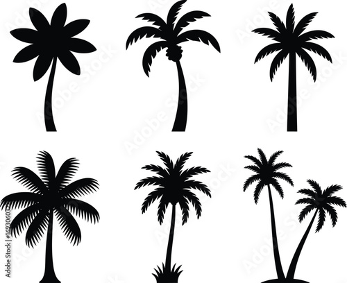set of palm trees silhouettes