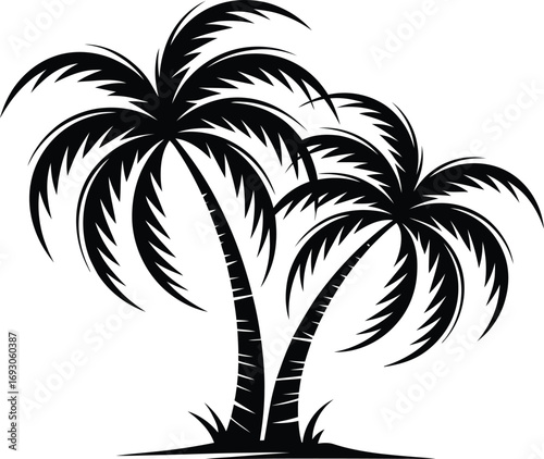 Two stylized palm trees with textured leaves on a white background
