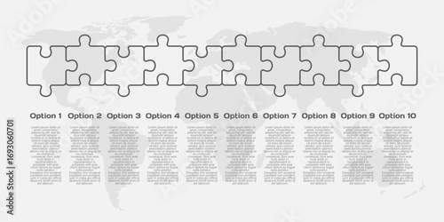 Ten steps line infographic, puzzle diagram