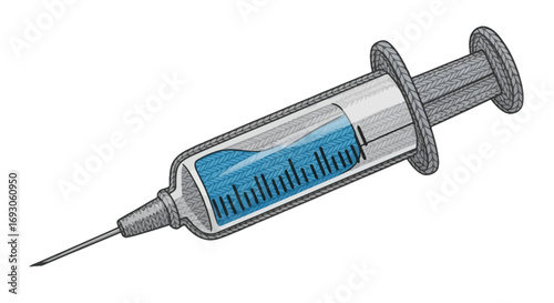 A Medical Syringe Filled With Blue Liquid, Ready for Injection, Depicted in a Clean Illustration