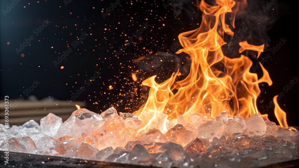 Obraz premium A stunning visual representation of contrasting elements featuring fire and ice creating a powerful and dramatic scene.