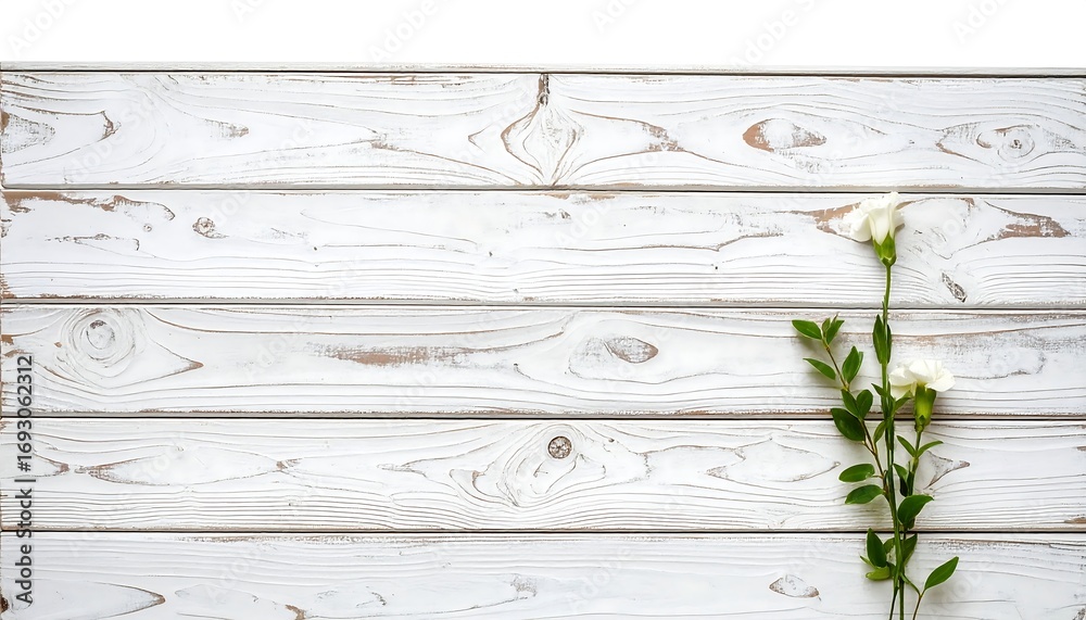 Naklejka premium White wood planks with flowers