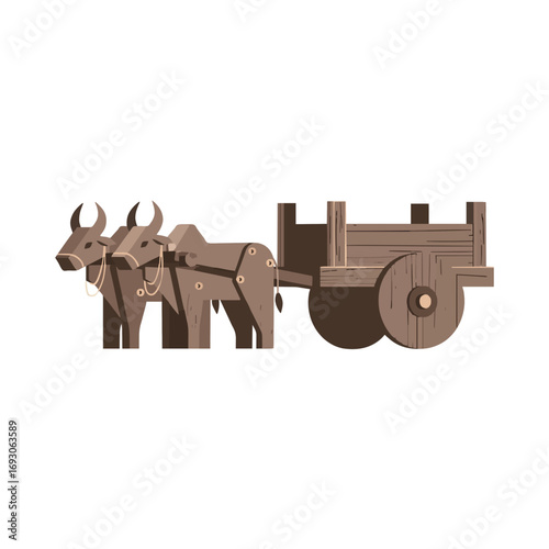 Wooden toy bullock cart
