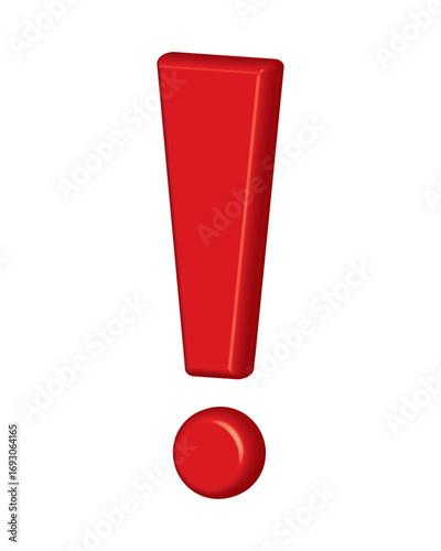 3d Red exclamation - caution icon vector design template. Red glossy 3d exclamation warning sign, attention, alert symbol isolated on a white background.
