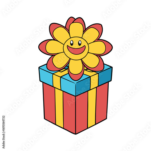 Elegant flower gift box with a decorative ribbon on a clean white background