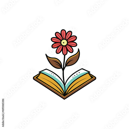 Creative floral design of a flower growing from book pages