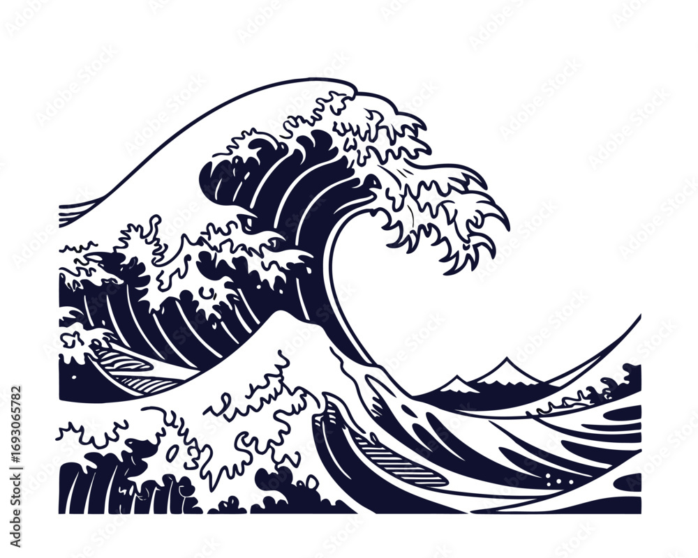 Fototapeta premium The Great Wave Vector Illustration Traditional Japanese Art Style for Posters and Prints Artistic Ocean Wave Symbol