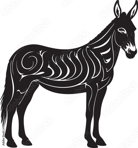 Mule animal in silhouette white background.