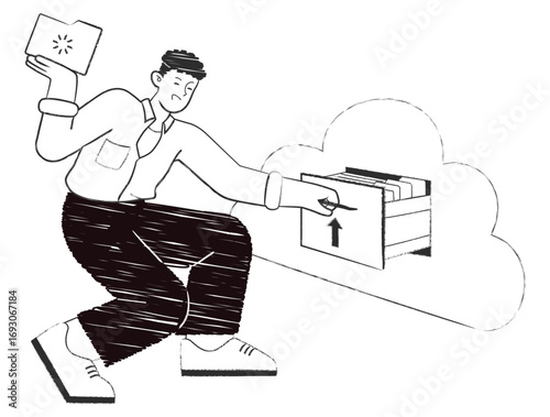 Man uploading file to cloud storage