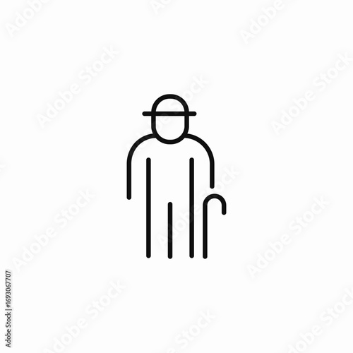 elderly man walking stick icon sign vector