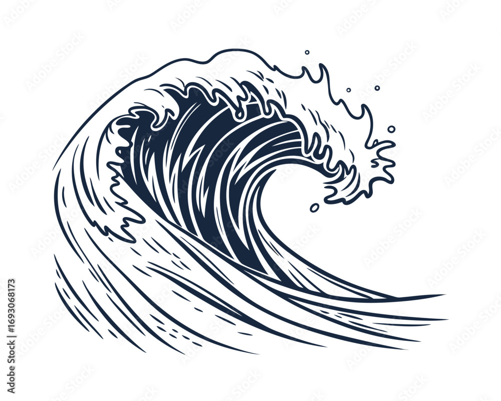 Naklejka premium Isolated Wave Illustration on White Background Depicting Ocean Power and Motion for Graphic Design and Creative Projects